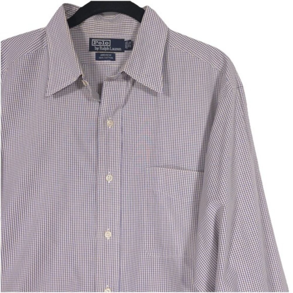 POLO RALPH LAUREN Men's Shirt ANDREW 16.5 Mini Check Blue Yellow HONG KONG🇭🇰